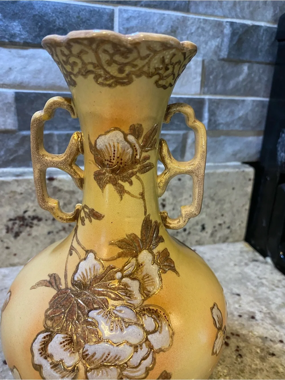 Antique Gilded Gold Peony Bohemian Vase Double Handled
